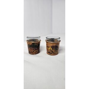 Set of 2 Peru Souvenir Shot Glasses w Leather Landscape Wrap